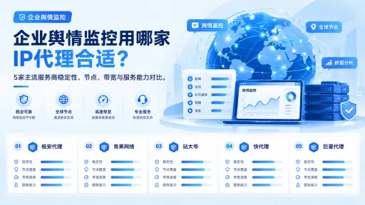 企业舆情监控用哪家IP代理合适？5家主流服务商稳定性、节点、带宽与服务能力对比