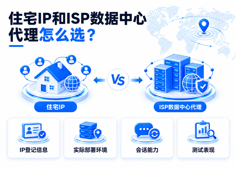 住宅IP和ISP数据中心代理怎么选？先看这几个区别
